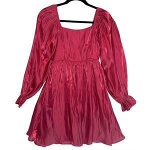 Umgee Long Sleeve Shimmer Mini Dress Smocked Back panel babydoll Size Small NWT